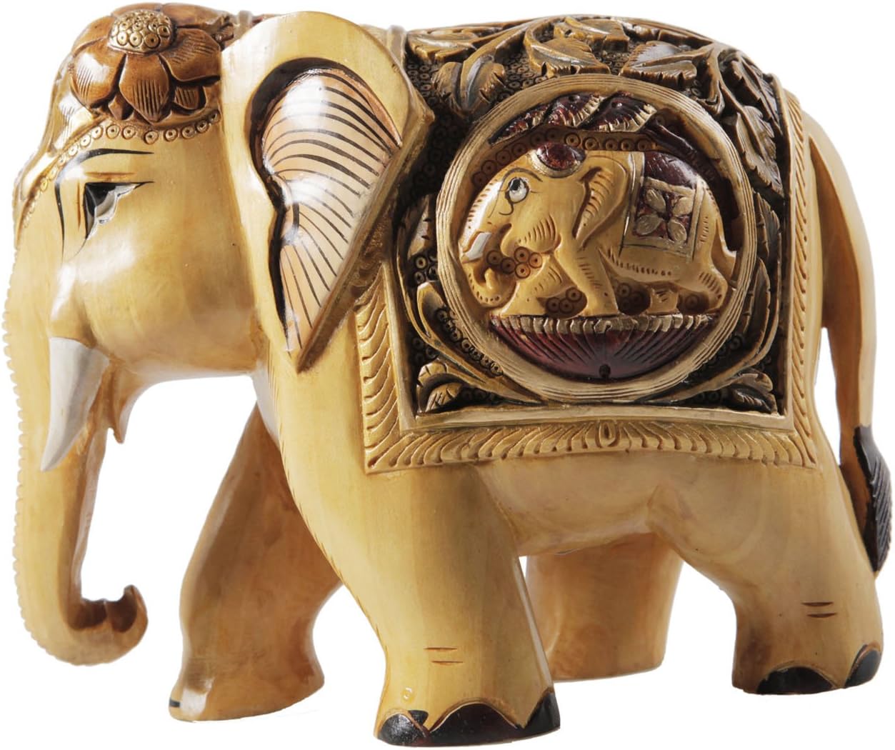 者梅 印度原装进口 木雕吸财风水大象 彩绘摆件家居装饰乔迁礼品 6寸
