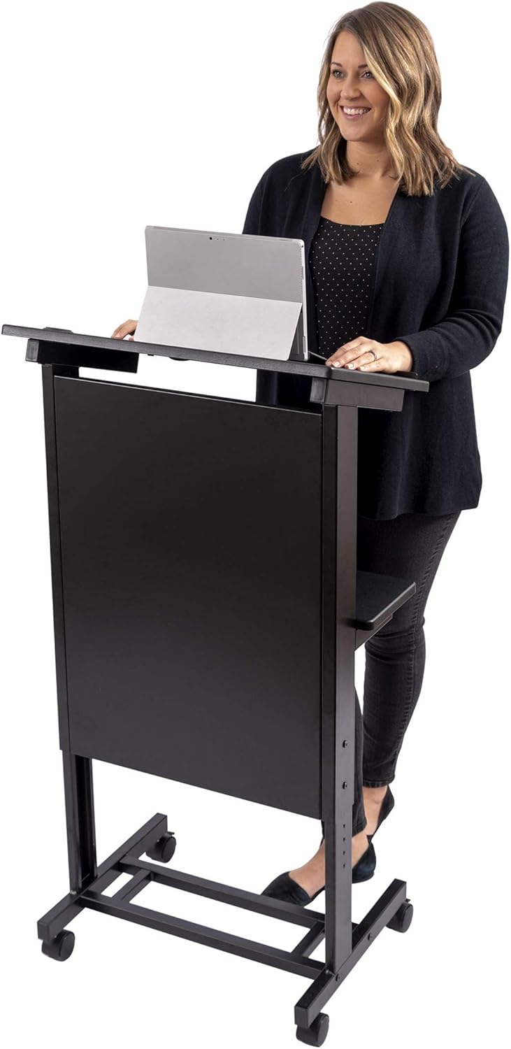 stand up desk store 移动可调节高度讲台台,重型钢框架 black frame