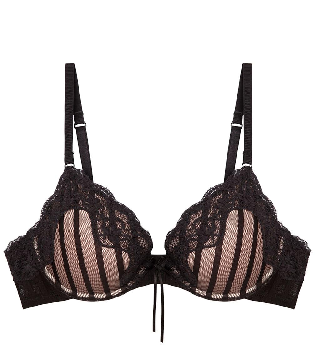 heidi klum 贴身女士网眼带蕾丝半罩杯文胸 黑色/淡杏仁色 38d