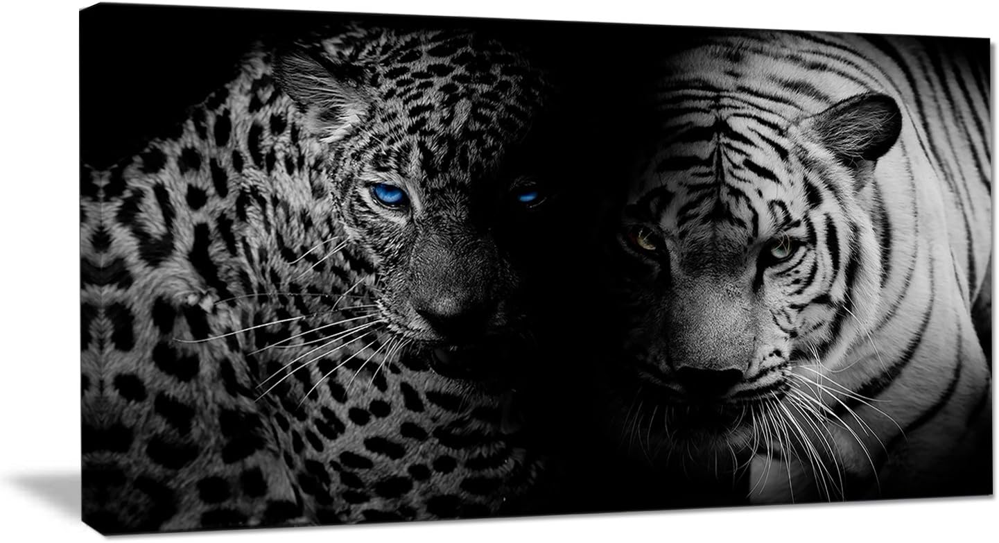 designart 豹纹和老虎黑动物数字艺术金属墙体艺术