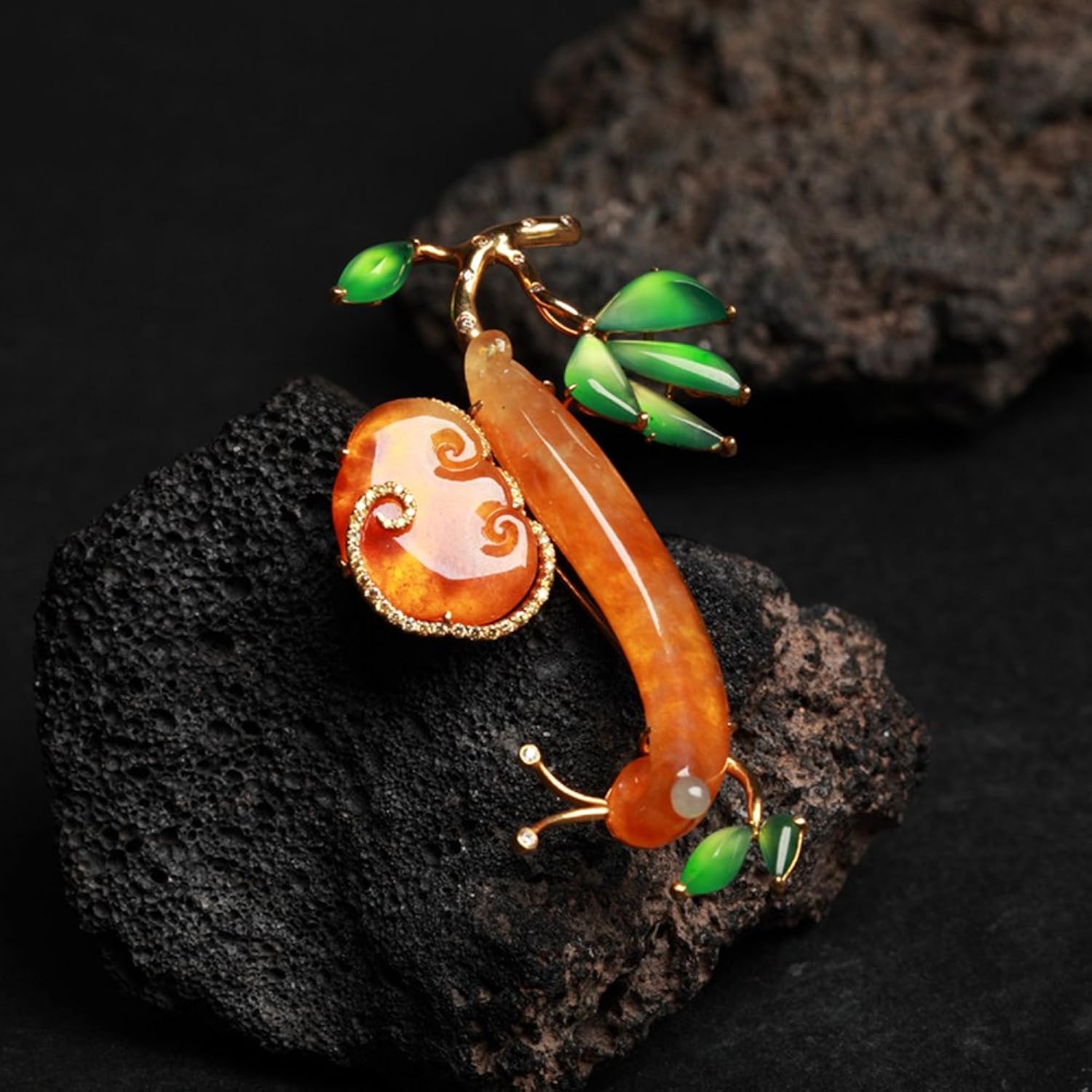 翡翠物语 天然a货翡翠 冰种福寿禄 18k金翡翠胸针胸针