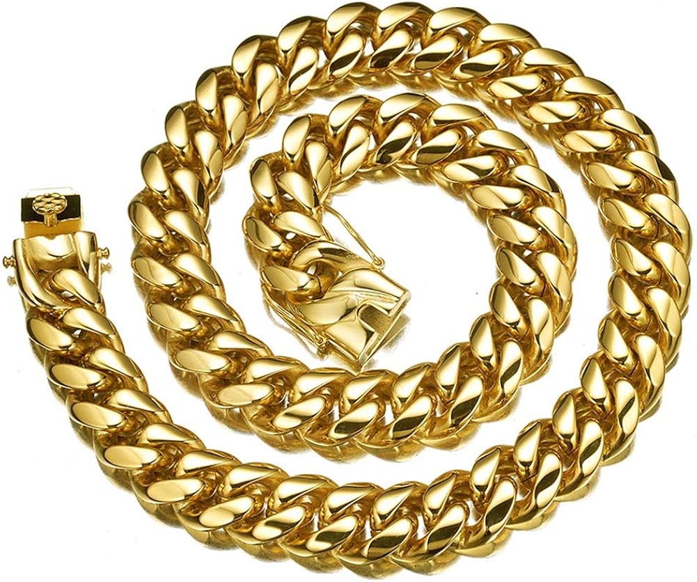 w&w lifetime 男式 24k 镀金不锈钢嘻哈古巴锁链项链