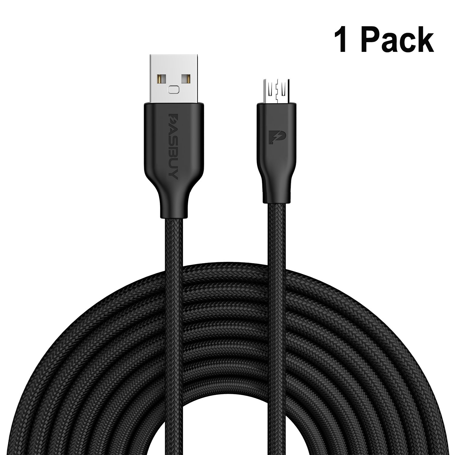 pasbuy c-b 2 只装 [双面尼龙] micro usb 快速充电器耐用电缆,适用于