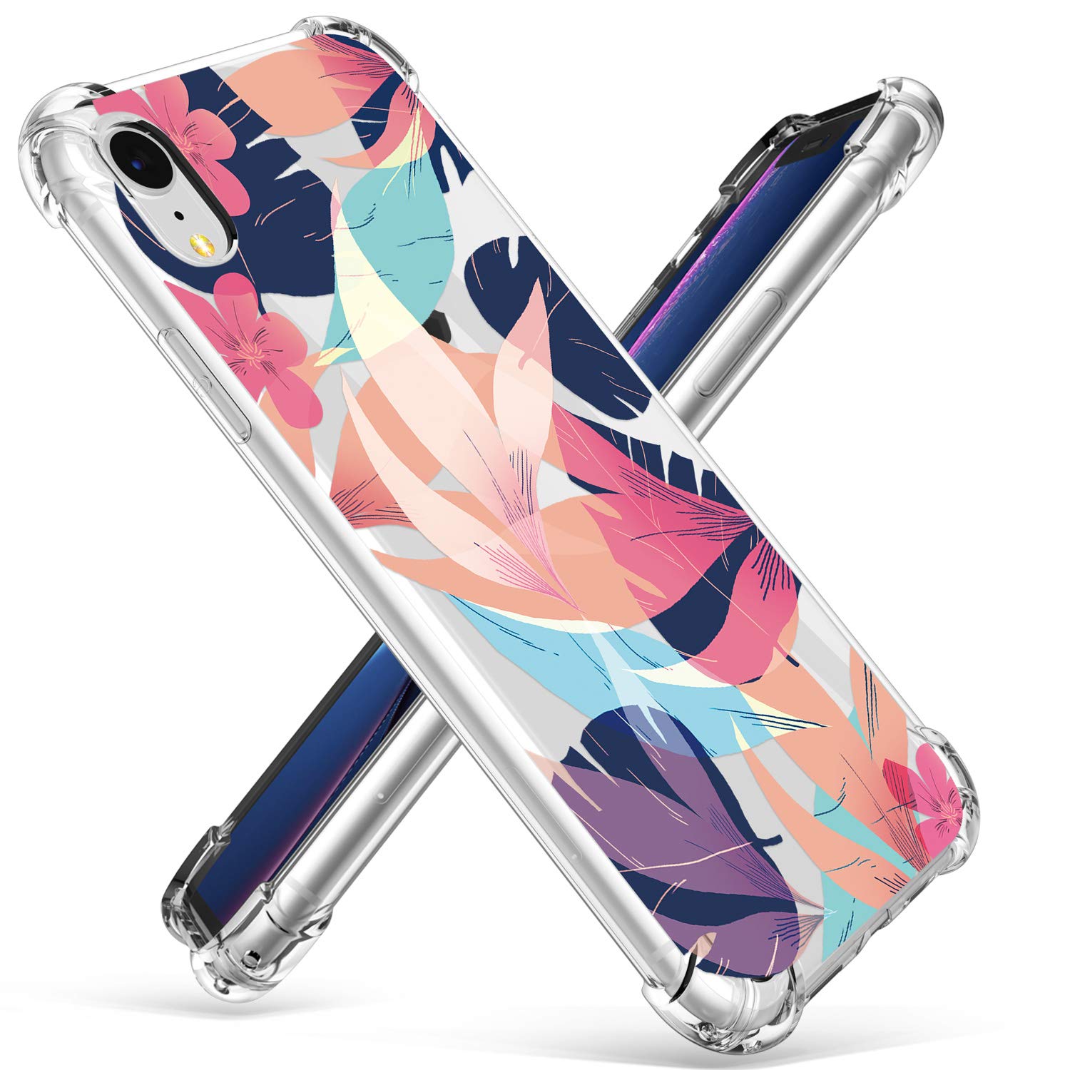 iphone xr gviewin 手机壳,透明花朵图案设计,柔软有弹性的 tpu 超薄