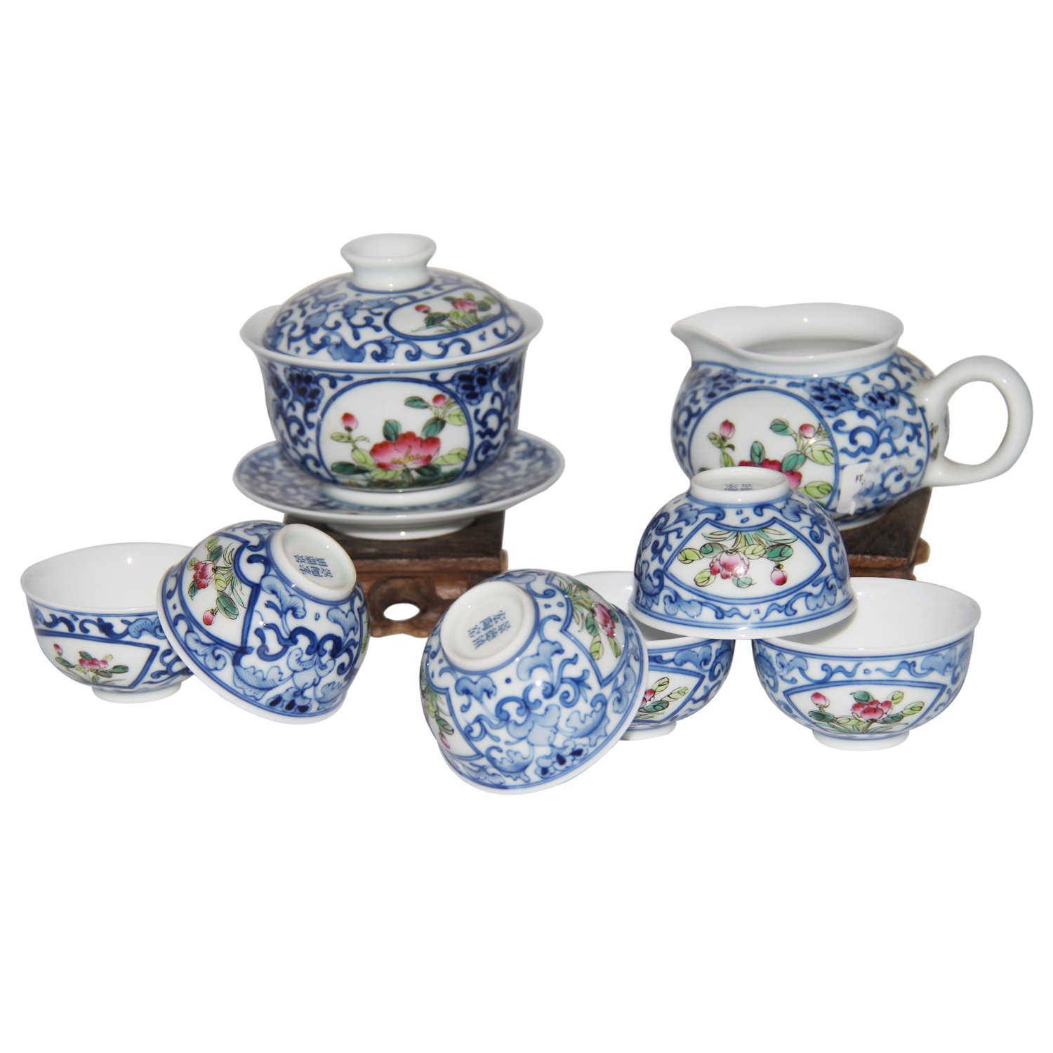 宏陶 景德镇珐琅彩开膛荷花盖碗套组 整套茶具 陶瓷茶具 高档礼品