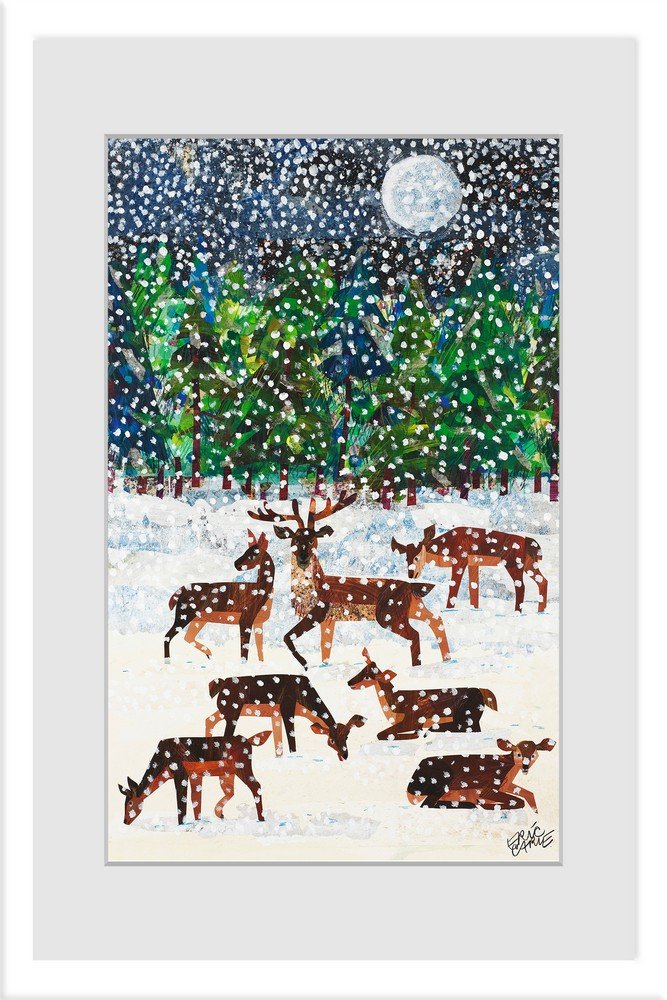 eric carle deer in the snow framed painting print, 12" x 18"