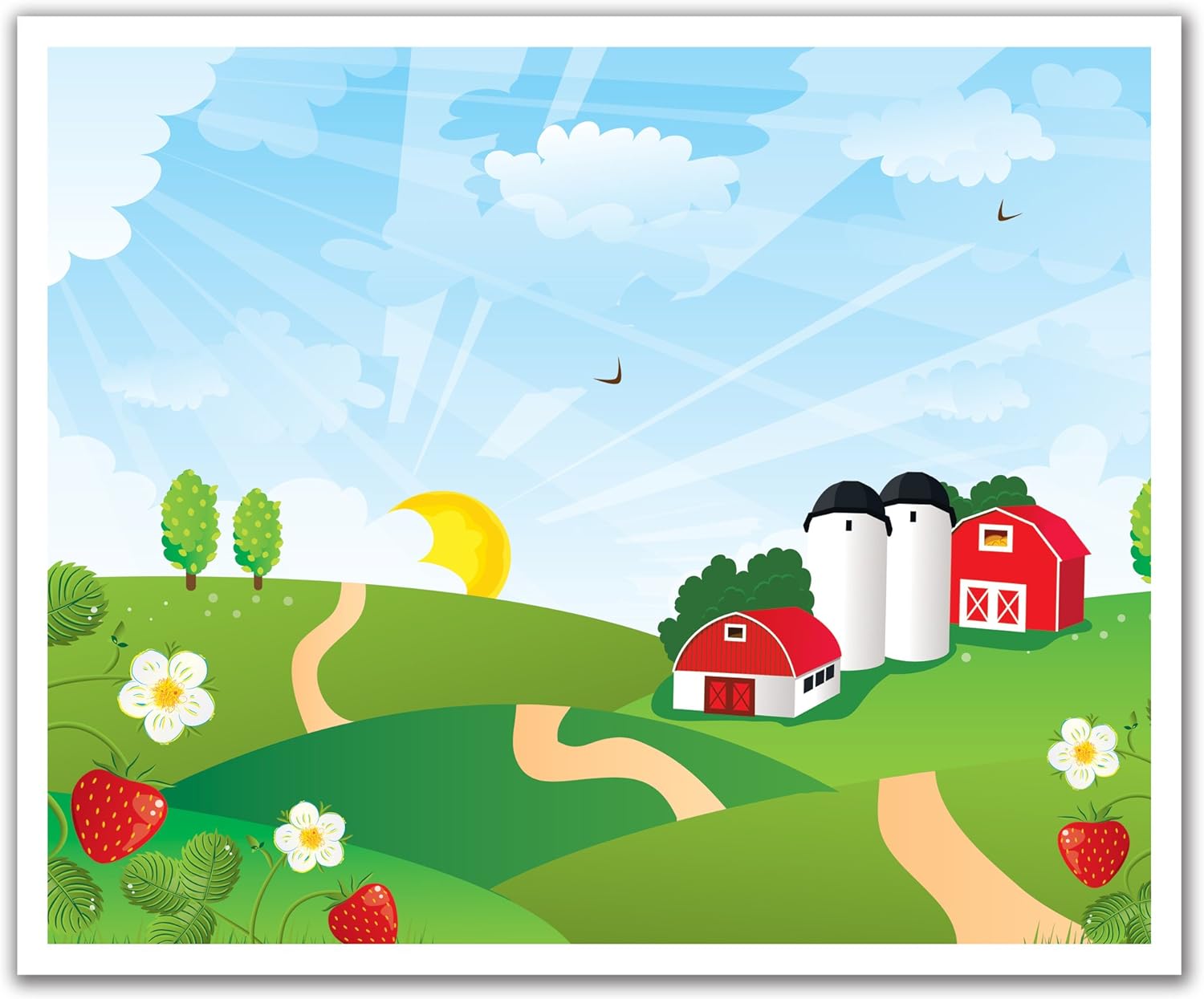 jp london 即剥即贴可移除墙贴壁画,幸福地美国农场卡通,24 x 19.