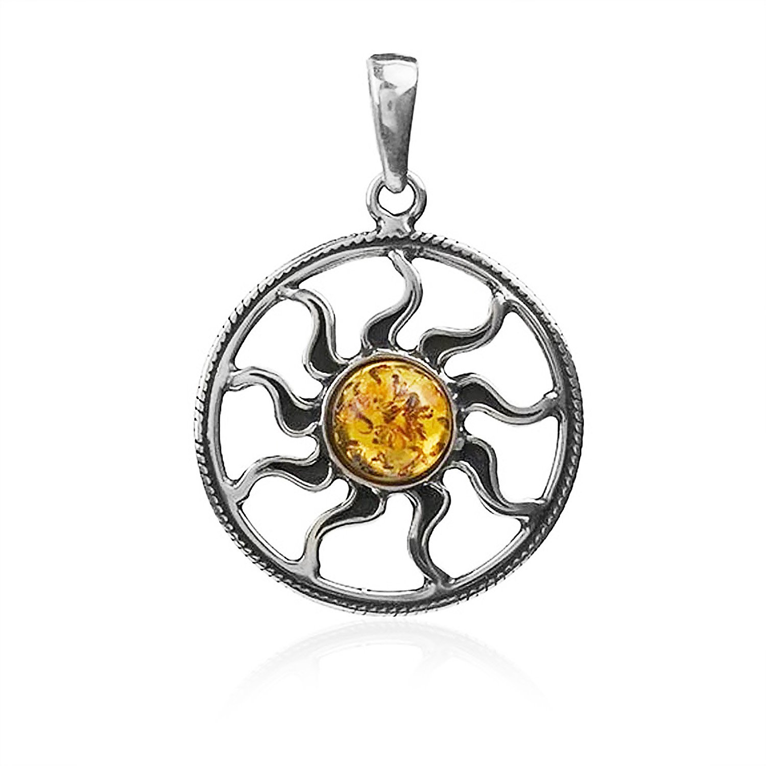 标准纯银琥珀 sun 中号圆形吊坠
