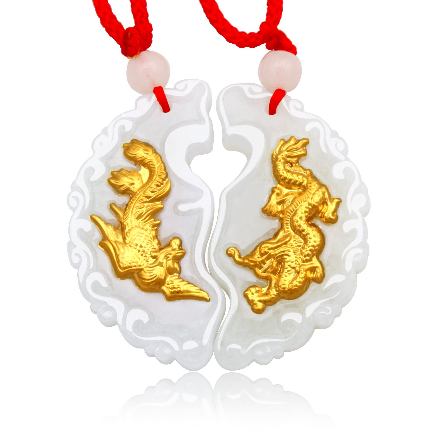 hgc 皇金臣 999千足金翡翠龙凤吊坠 金镶玉同圆玉佩吊