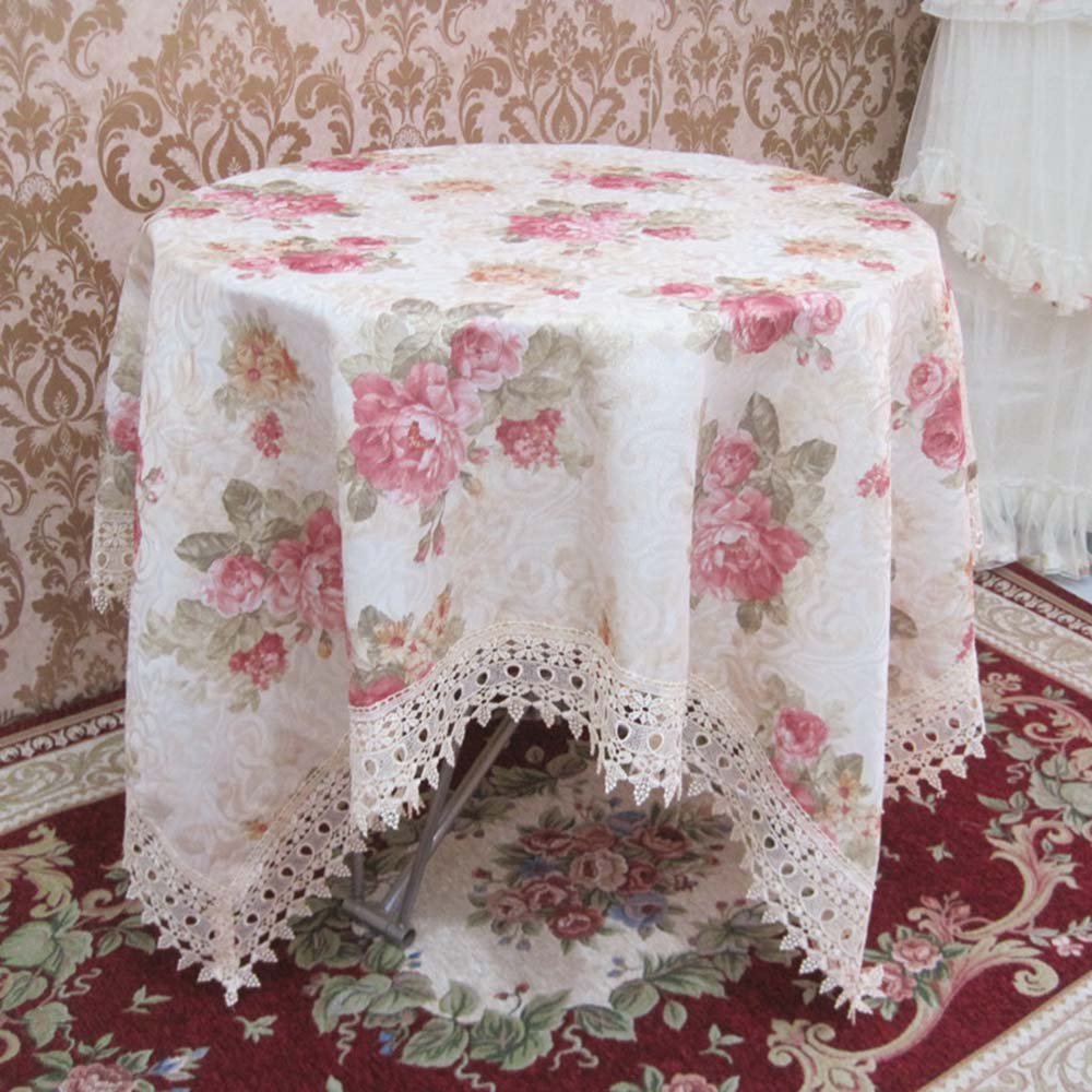 朵忆姿 高档金丝棉麻 水溶花边 牡丹花多用巾茶几桌布 餐桌布 方圆