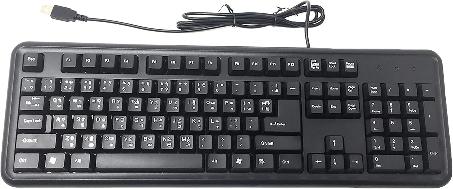 cd1196 burmese 和英语双语 黑色 usb 有线电脑键盘 适用于 windows