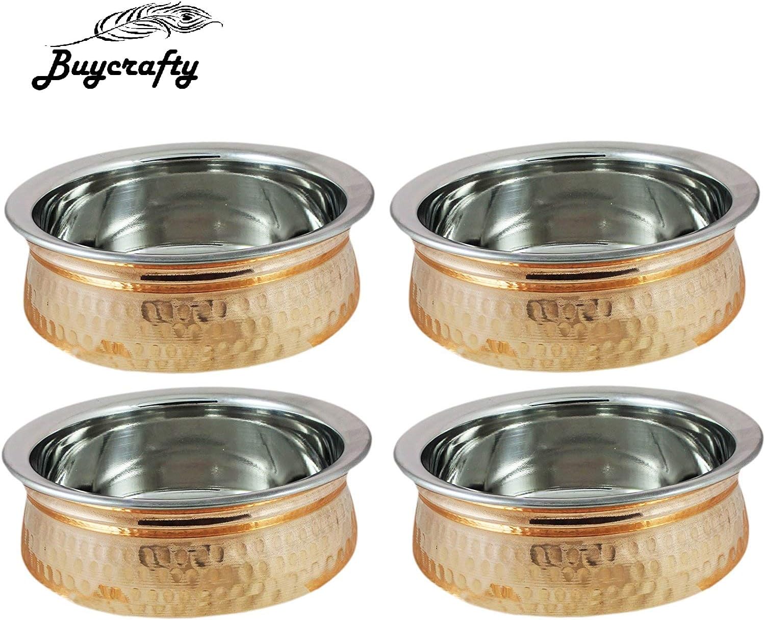 buycrafty 4 件套,印度铜餐具 handi 印度食品蔬菜晚餐碗,直径约 13