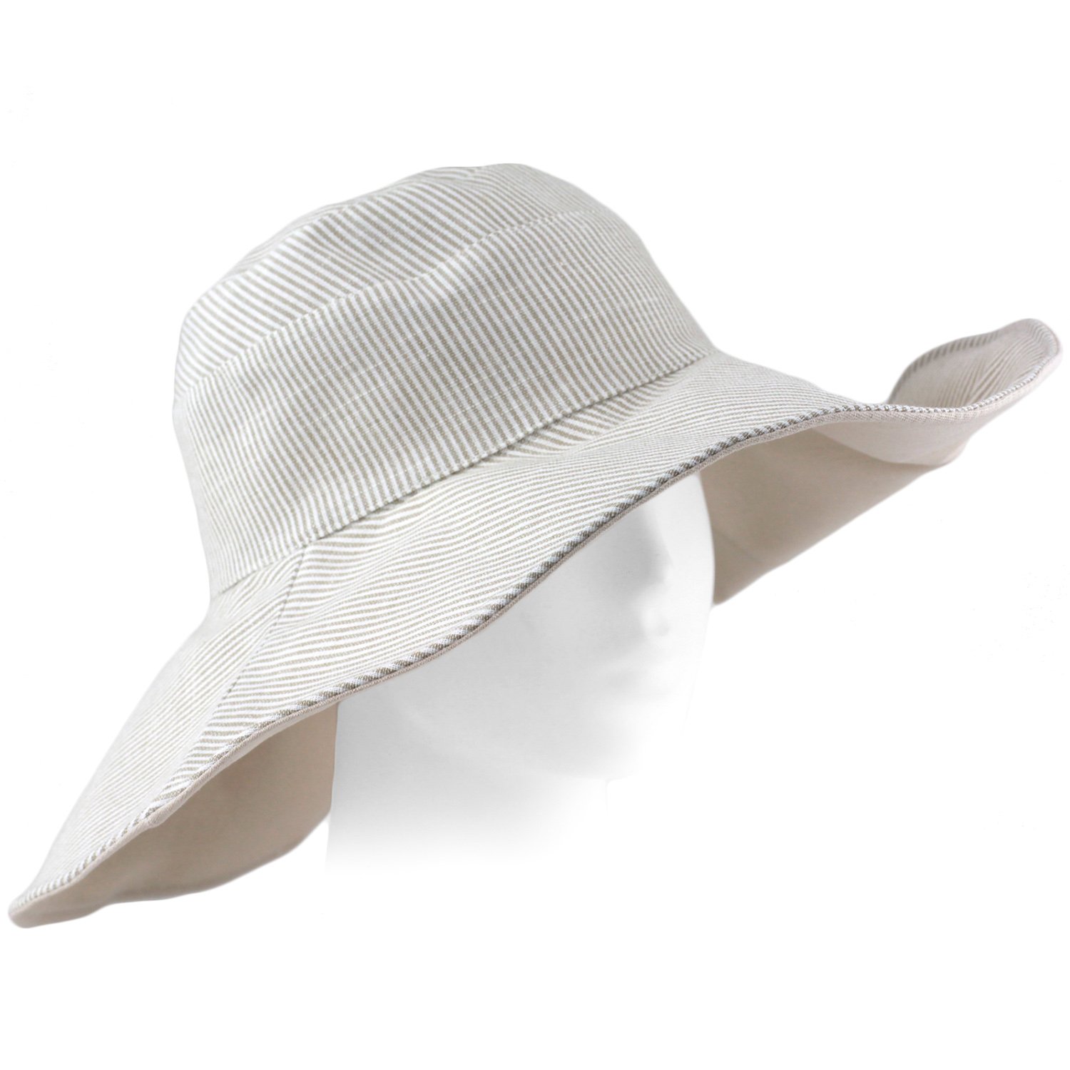 可压缩夏日海滩遮阳帽 - 弹性宽帽沿 - 亚麻混纺