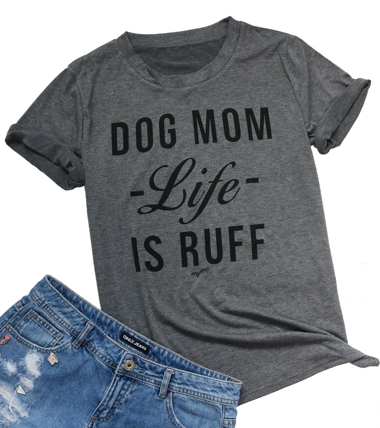mom life is ruff t 恤女式趣味 dog paw 圆领短袖上衣女衬衫 灰色 us