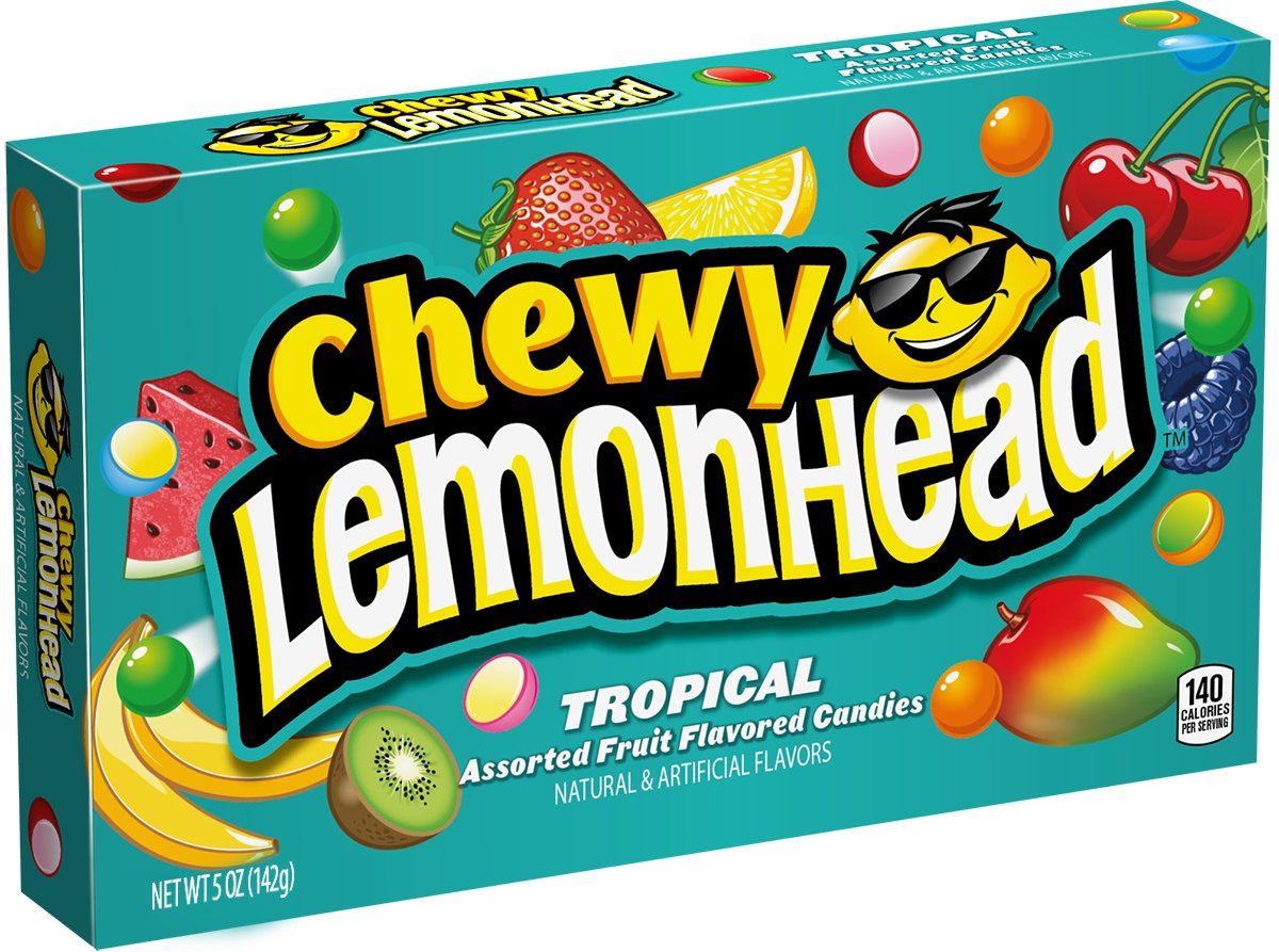 lemonhead chewy candy, tropical, 5 ounce theatre box, pack of 12