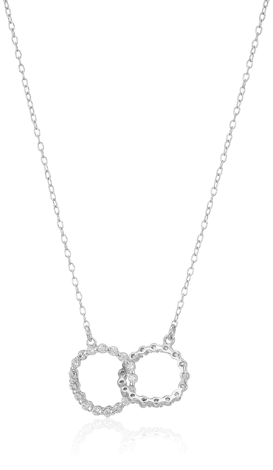 镀铑纯银白色立方氧化锆 moving 双圆圈项链,45.7 cm