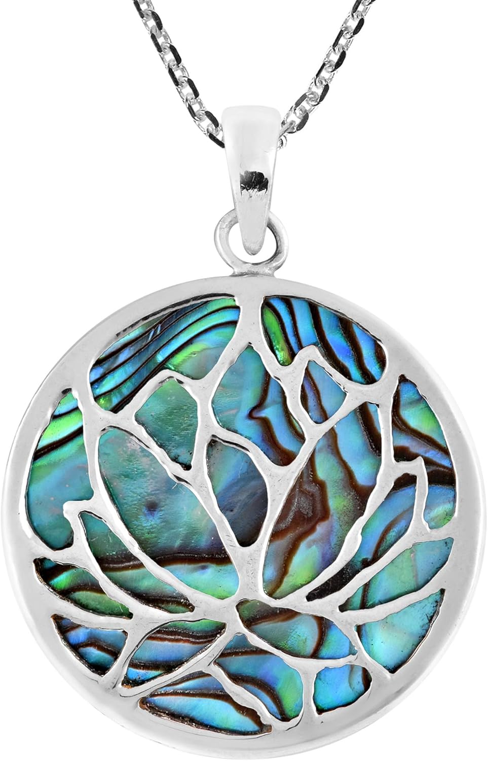 aeravida 充满活力的莲花和鲍鱼壳镶嵌 925 纯银吊坠项链