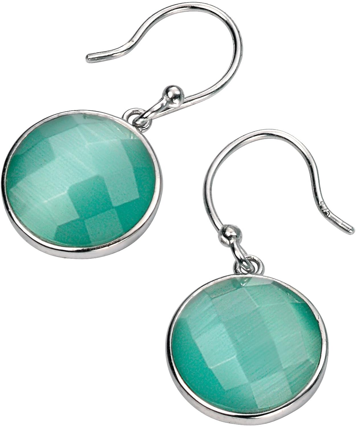 元素标准纯银女式 e4254g 海蓝宝石刻面 catseye 耳环-珠宝首饰