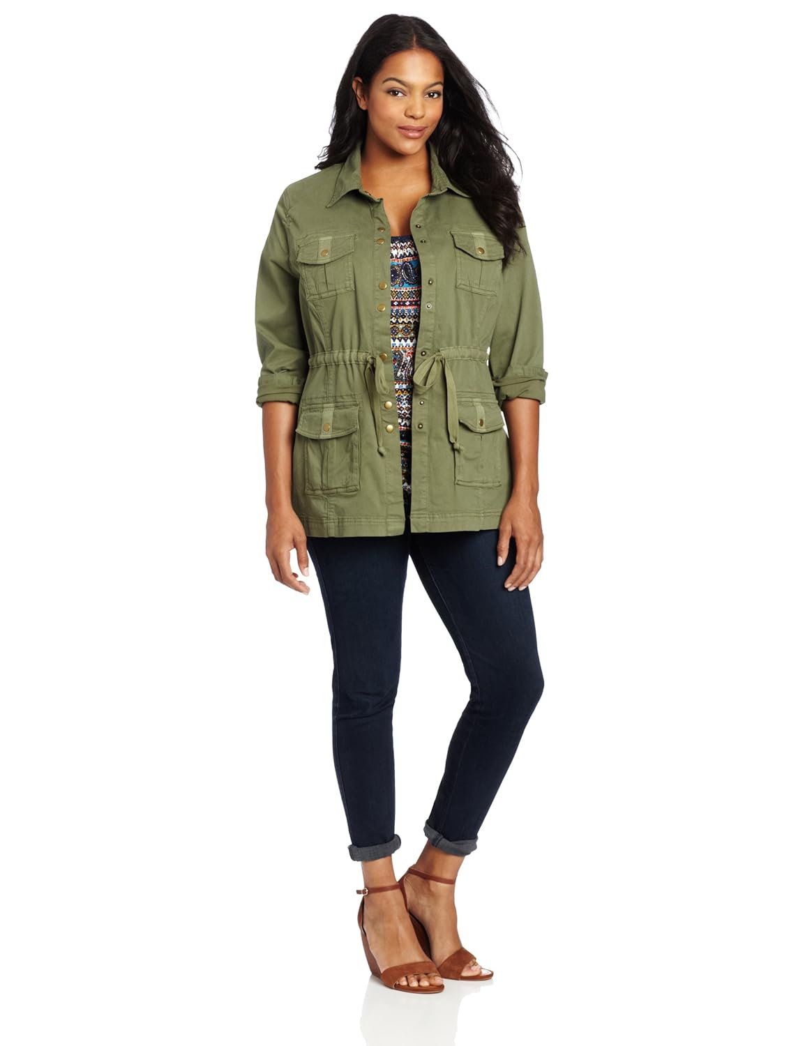 lucky brand 女式加大码长袖剩余衬衫外套 olivine 1x