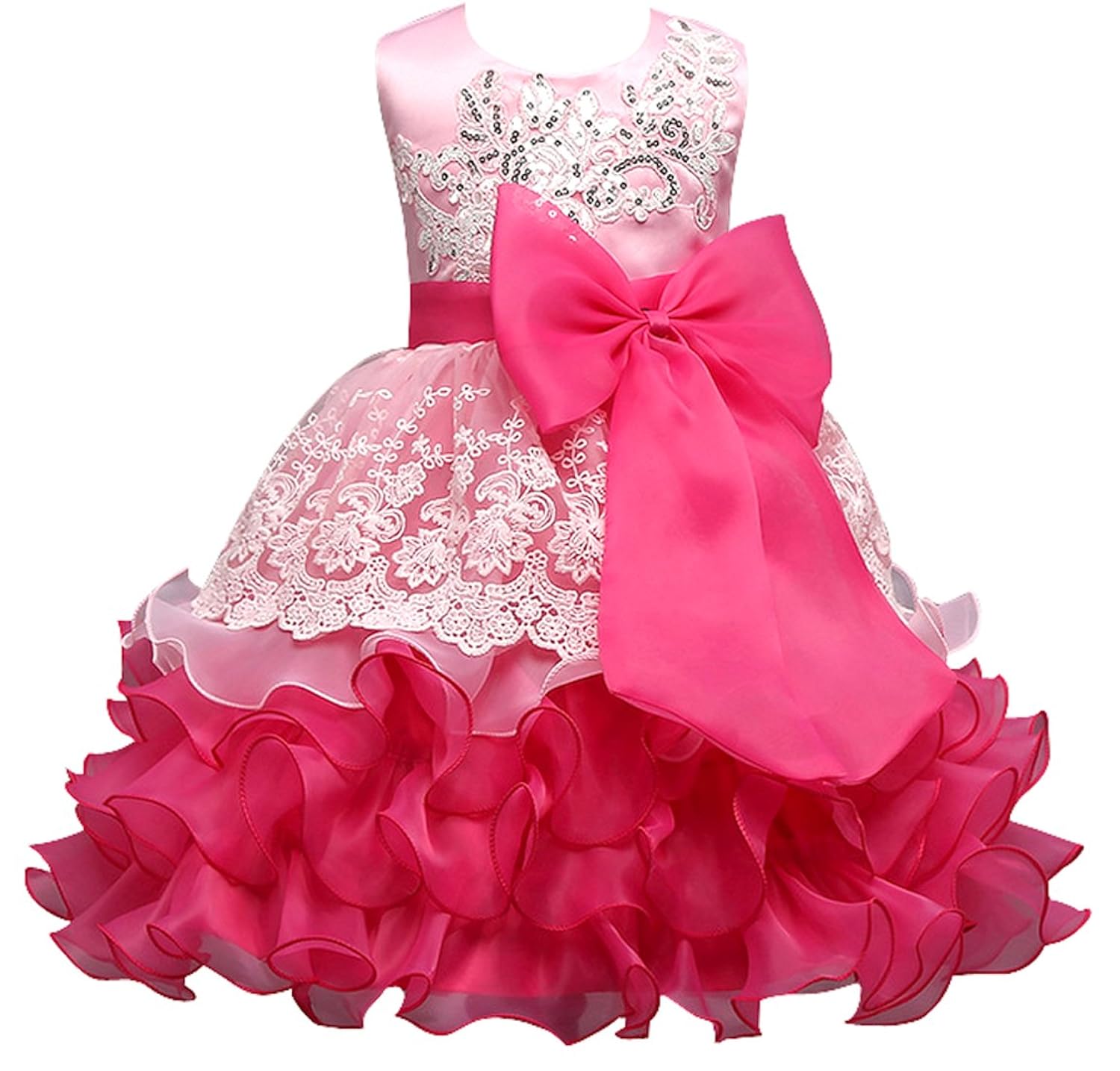 快乐玫瑰花朵女孩礼服复古蕾丝连衣裙婚纱公主宴会派对刺绣亮片