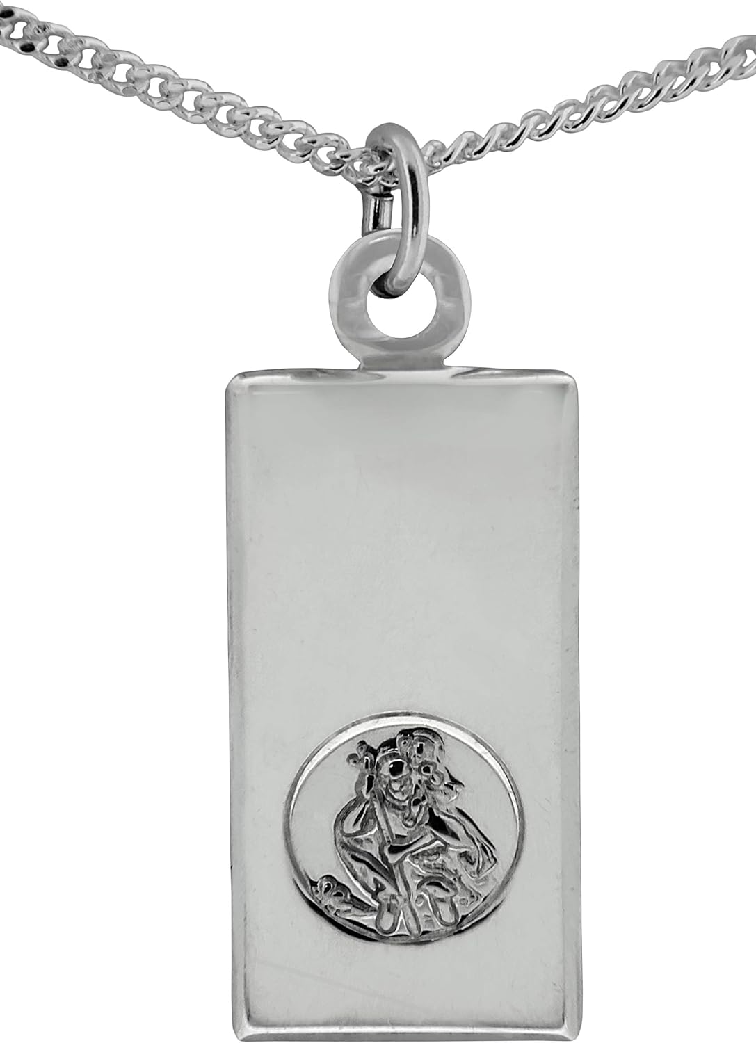 标准纯银 ingot 圣克里斯托弗19 x 9 mm 吊坠配纯银项链40.6 cm 或45.
