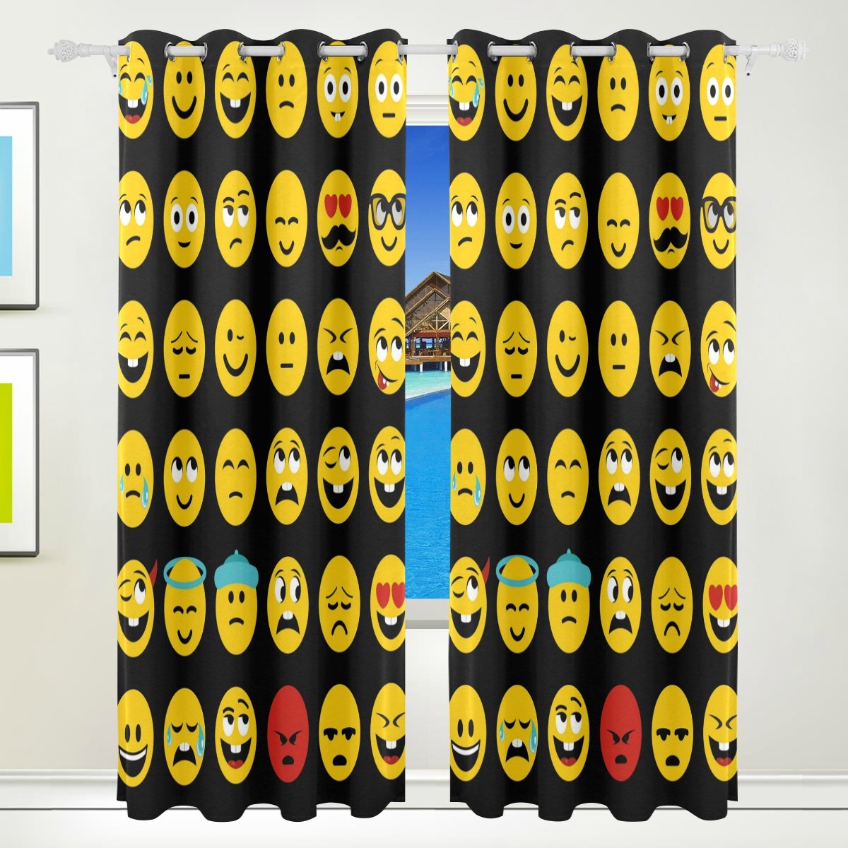 use4 可爱笑脸表情符号窗帘布 213.36 x 139.