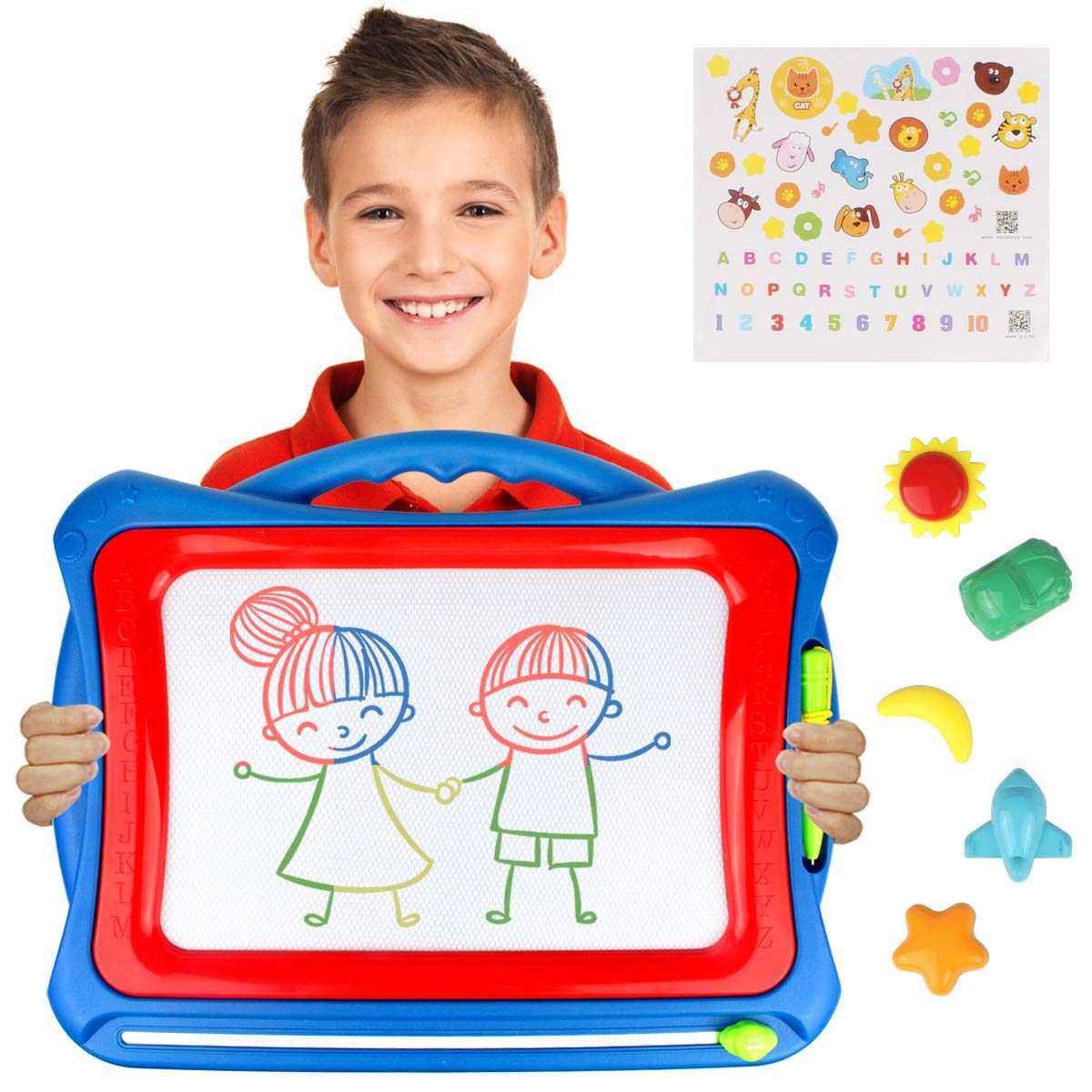 amosting 磁性画板,旅行涂鸦板涂鸦板,儿童旅行玩具涂鸦板,带趣味印章