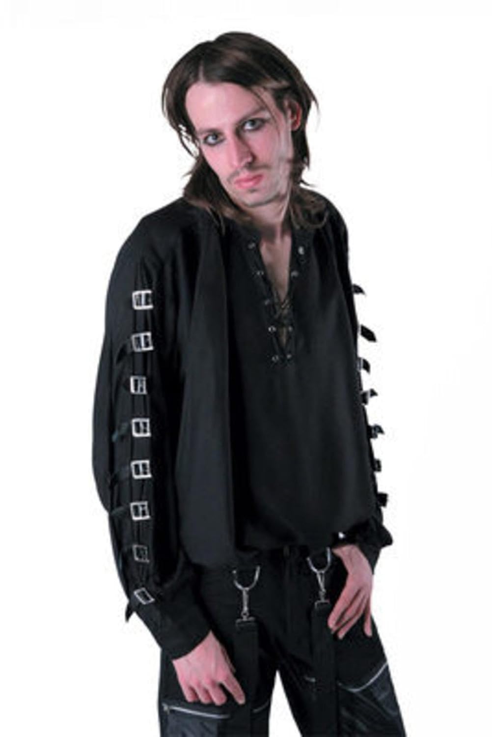 黑色哥特式工业 cyber 俱乐部银扣仿真 larp 男式衬衫尺寸 m / l-3x l