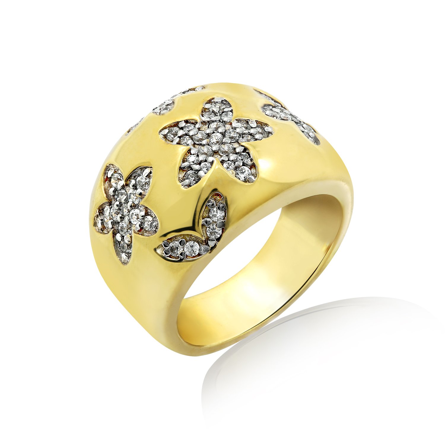 diamonbliss 18k 金克拉方晶锆石花朵设计圆顶戒指