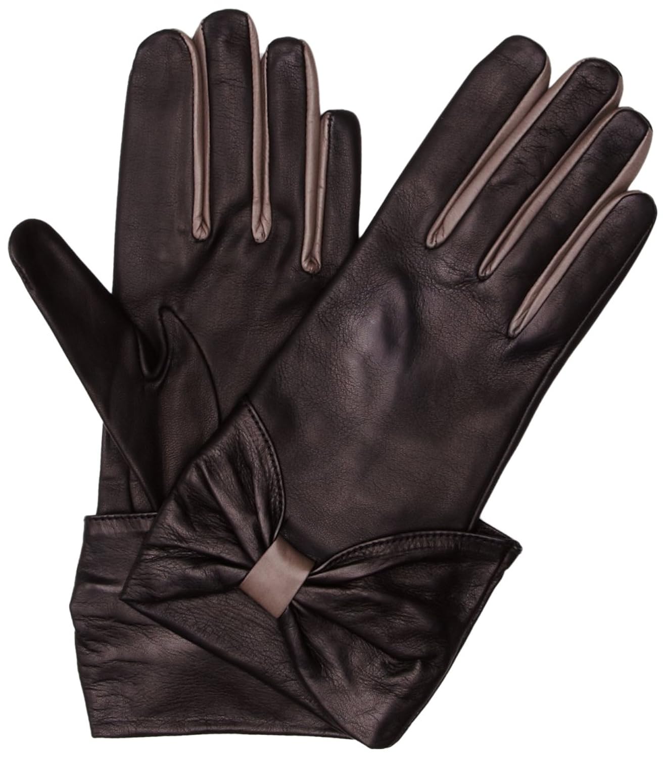 gala 手套意大利皮革带蝴蝶结袖口女式手套 黑色 s