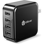iClever USB 壁式充电器，40W 8A 4 端口充电站，带可折叠插头，USB 电源适配器适用于 iPhone Xs/XS Max/XR/X/8/7/6/Plus，iPad Pro/Air 2/Mini 4/3，Galaxy/Note...