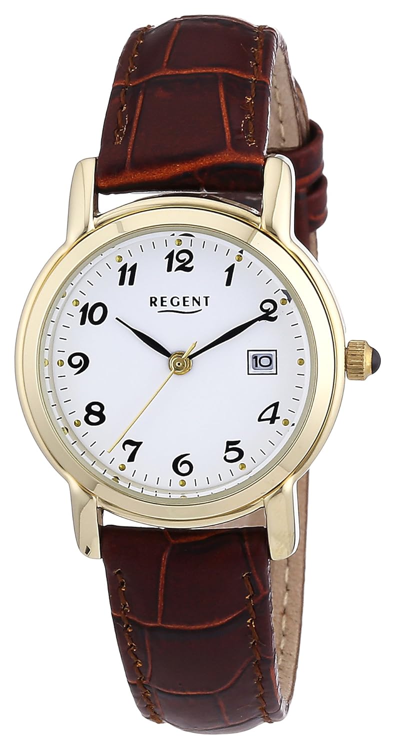 regent 女式石英手表12100466,带有皮革带