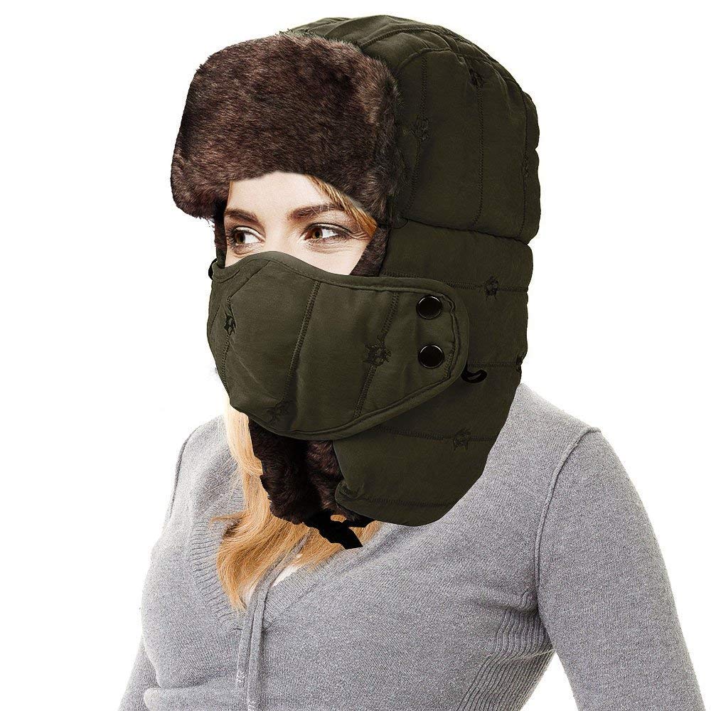 amaku 冬季trapper 帽带面罩毛皮耳翻盖兵户外防风ushanka 帽男女皆宜