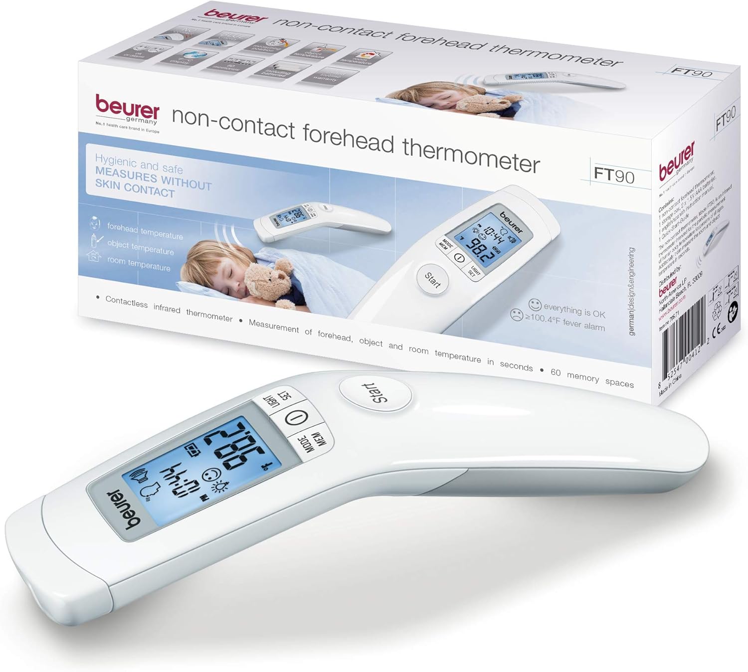 beurer 博依 非接触式额温枪 身体,表面,室温高精度温度计 lcd显示