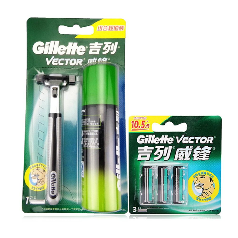 吉列威锋双层手动剃须刀1刀架4刀头含50g柠檬型剃须泡