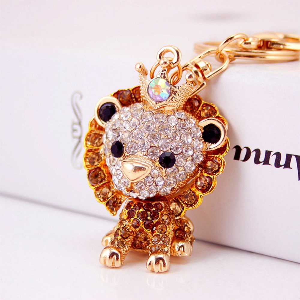 jzcky shzrp 可爱狮子水晶莱茵石钥匙链 钥匙链 闪亮钥匙圈 魅力钱包