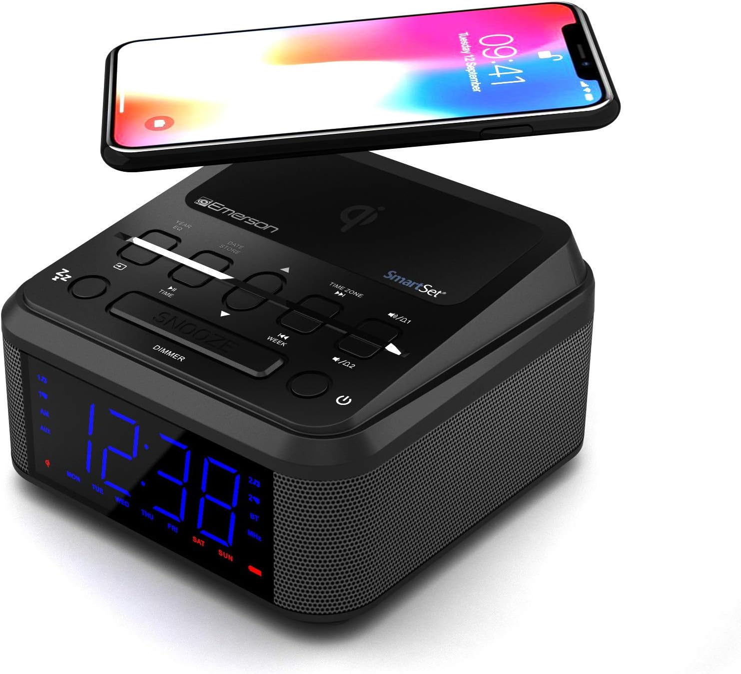 emerson er100120 无线充电蓝牙音箱,带闹钟收音机和 usb 充电