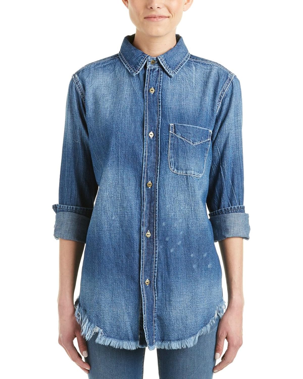 当前/ elliott 女式花纹有领纽扣牛仔衬衫蓝色0