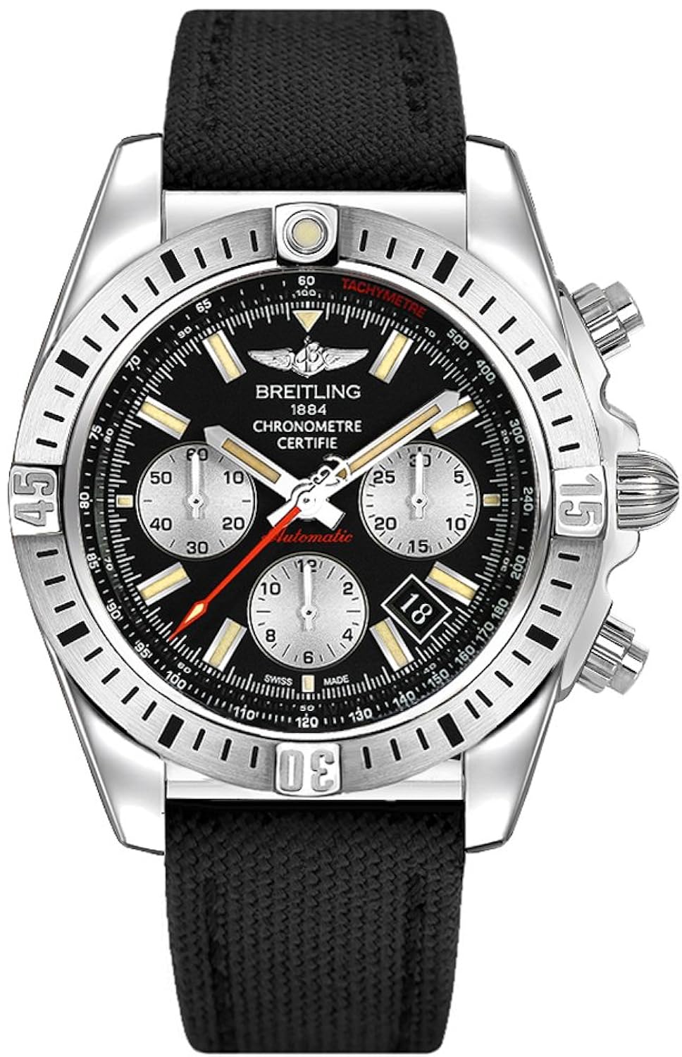 breitling 男式瑞士自动不锈钢和帆布连衣裙手表,颜色