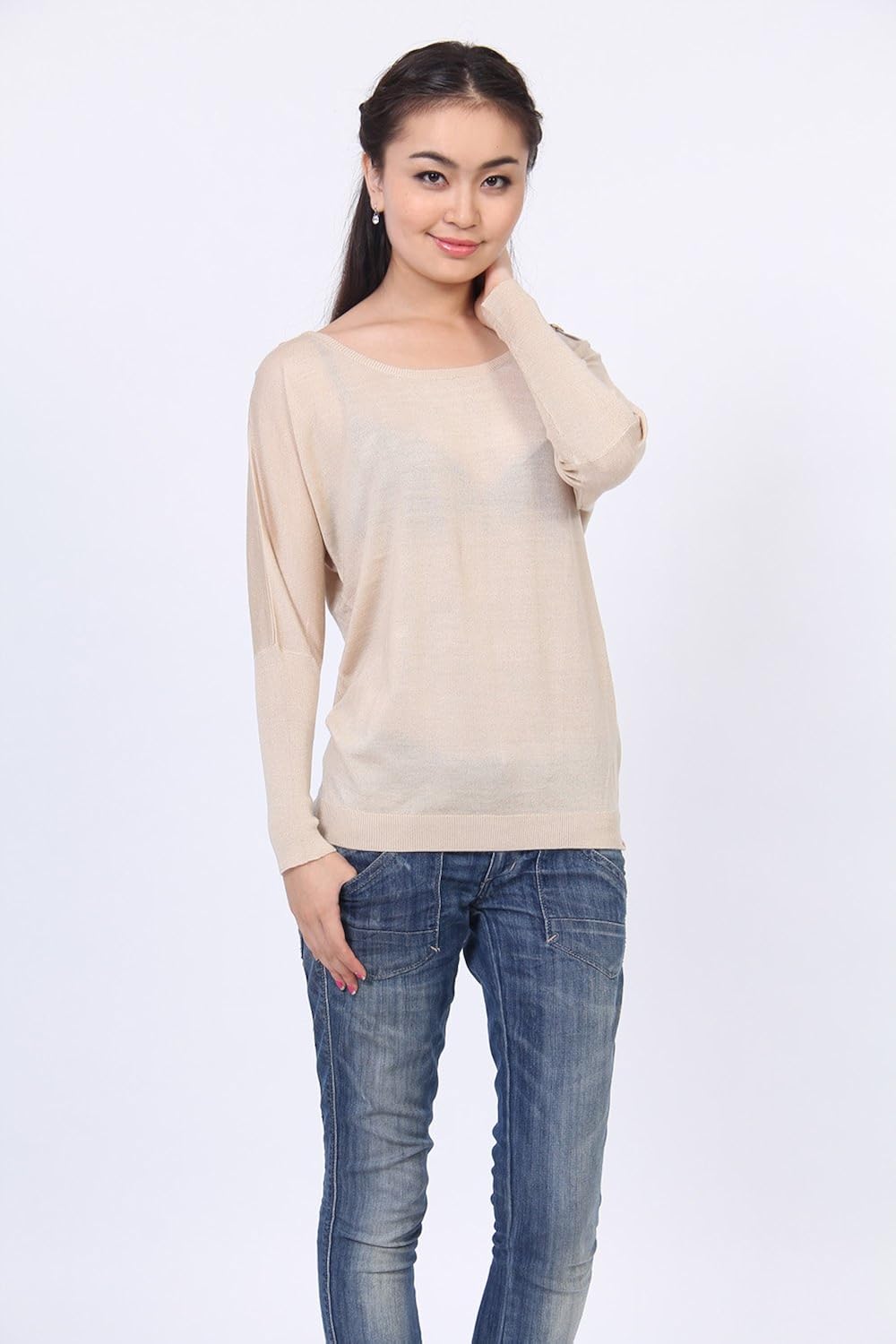 桑尼系列 2012新款韩版修身时尚百搭打底女士针织衫es-sw206 (米色)