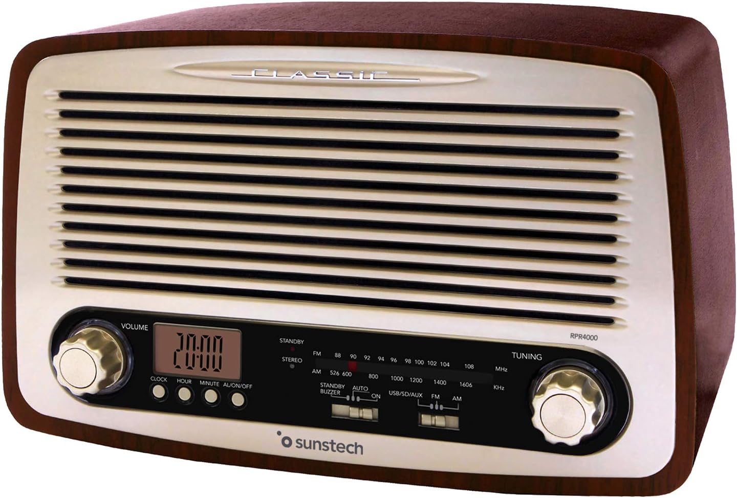sunstech rpr4000 个人模拟木 - 收音机(个人,lcd,模拟,am,fm,ac,r03)
