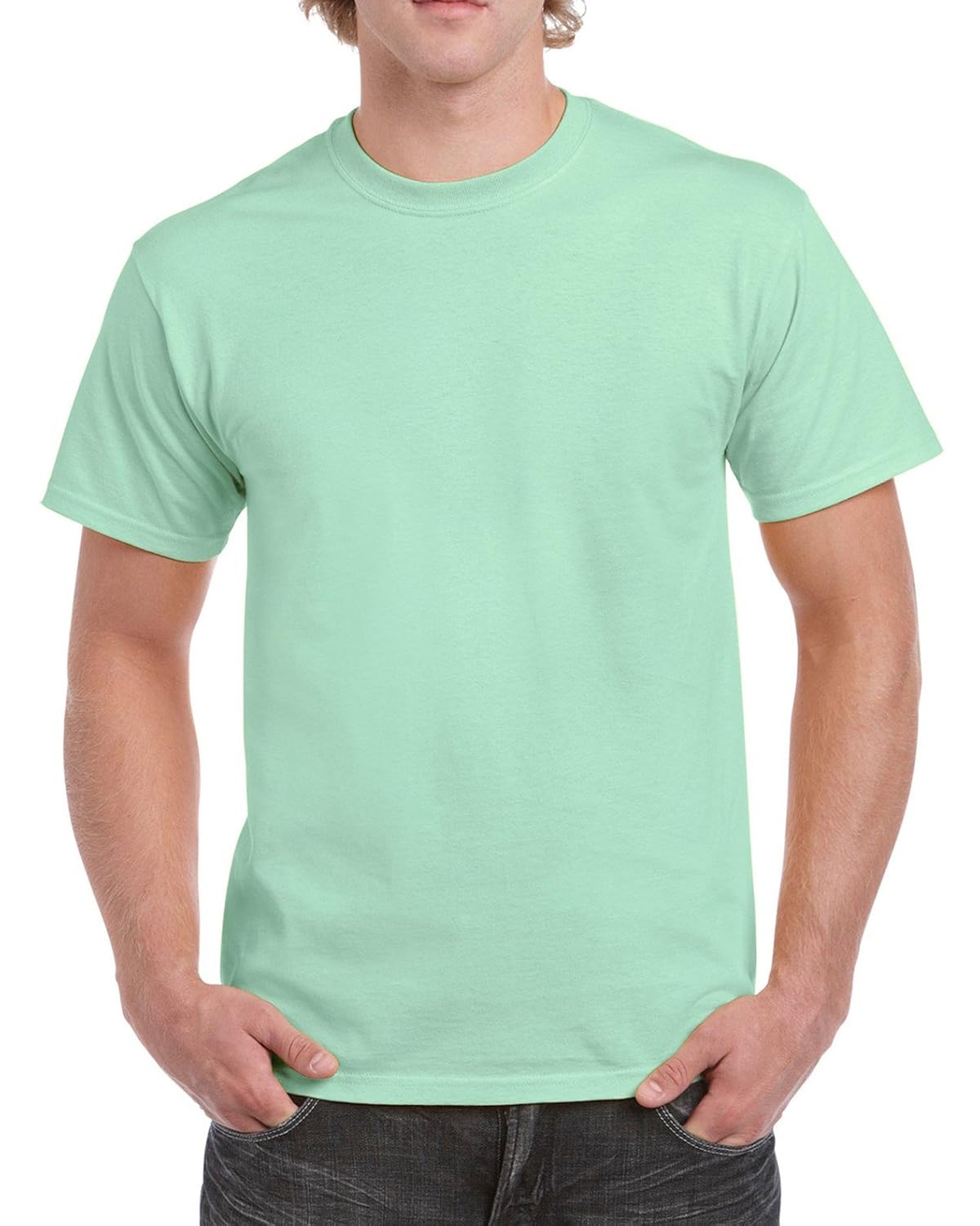 gildan mens ultra cotton tee, mint green, large