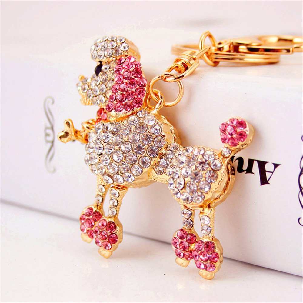 jewelbeauty 可爱动物贵宾犬闪闪发光钻石水晶莱茵石钥匙扣 钥匙圈