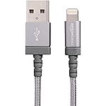AmazonBasics Nylon Braided USB A to Lightning Compatible Cable - Apple MFi Certified - Dark Grey (3 Feet/0.9 Meter)