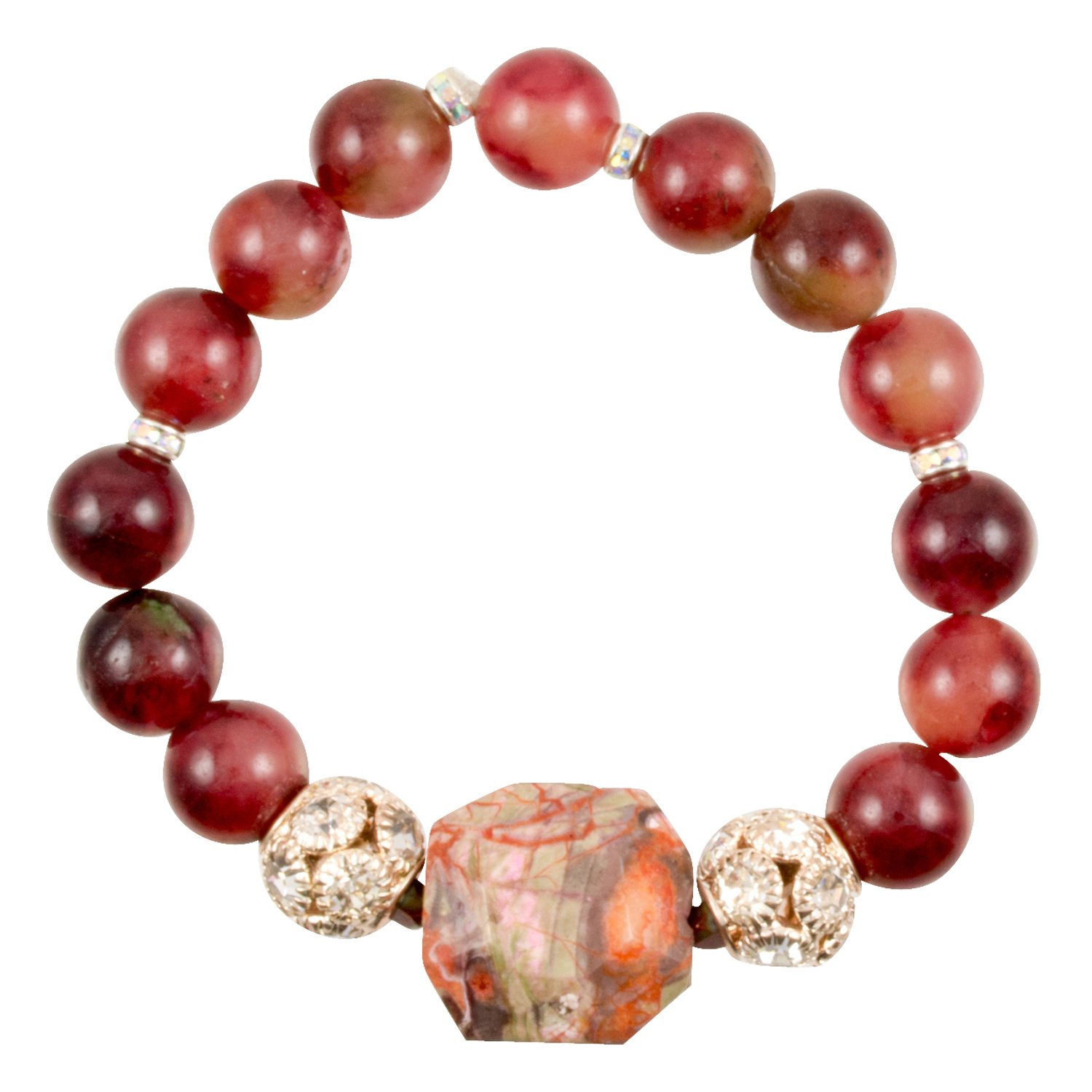 jasper nugget focal bead - stretch bracelet-珠宝首饰-亚马逊中国