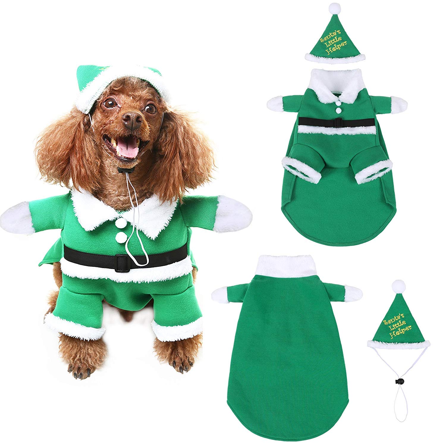 scenereal 圣诞狗服装帽可爱圣诞老人宠物服装套装 圣诞套装 小中型犬