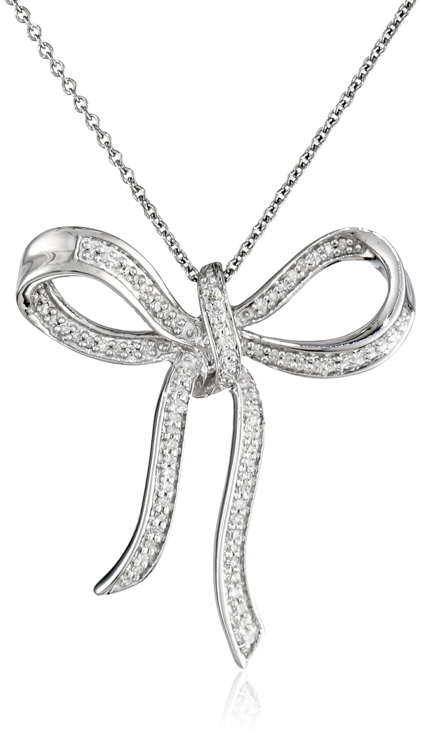sterling silver diamond bow pendant necklace (1/5 cttw) 18"