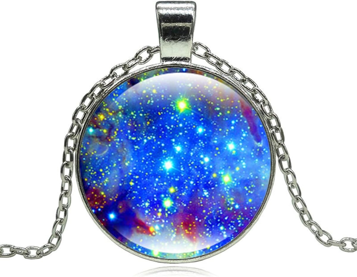 frequencyoflife 星云吊坠项链 - 银河宇宙探索玻璃宝石吊坠银色颈链
