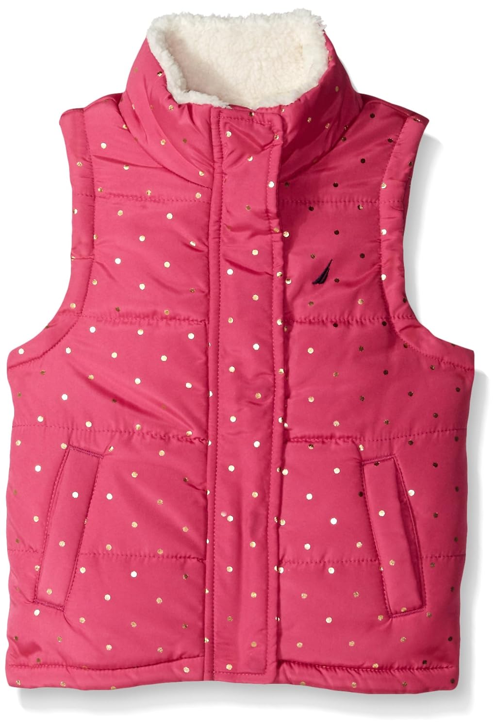 nautica little girls puffer vest with dot print, medium pink
