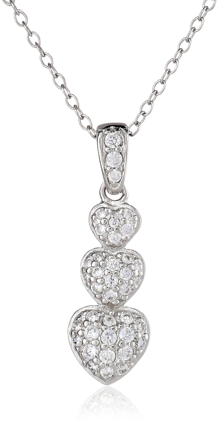 sterling silver cubic zirconia triple pave heart pendant